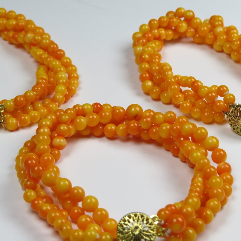 Genuine Orange Coral Bracelet  Multi Strands 3 Pieces Lot Sale.